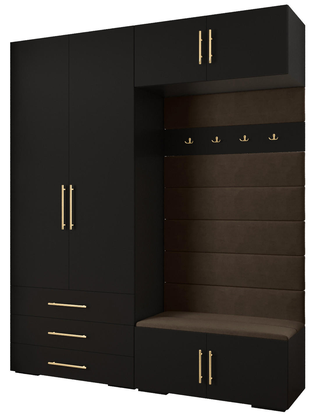 Abiks Möbel Garderoben-Set Schwarz, Braun, Gold 200x236.7x47 cm