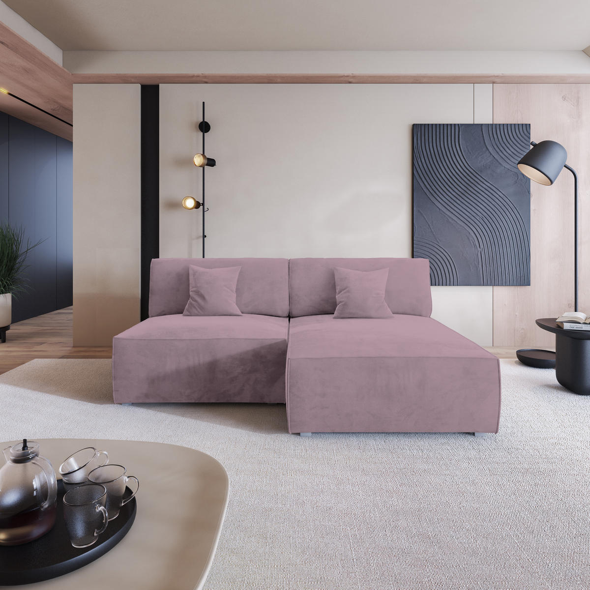 ROHOVÁ SEDAČKA FIORO šeříková - šedá/šeříková, dřevo/textil (204/148cm) - MASSENO