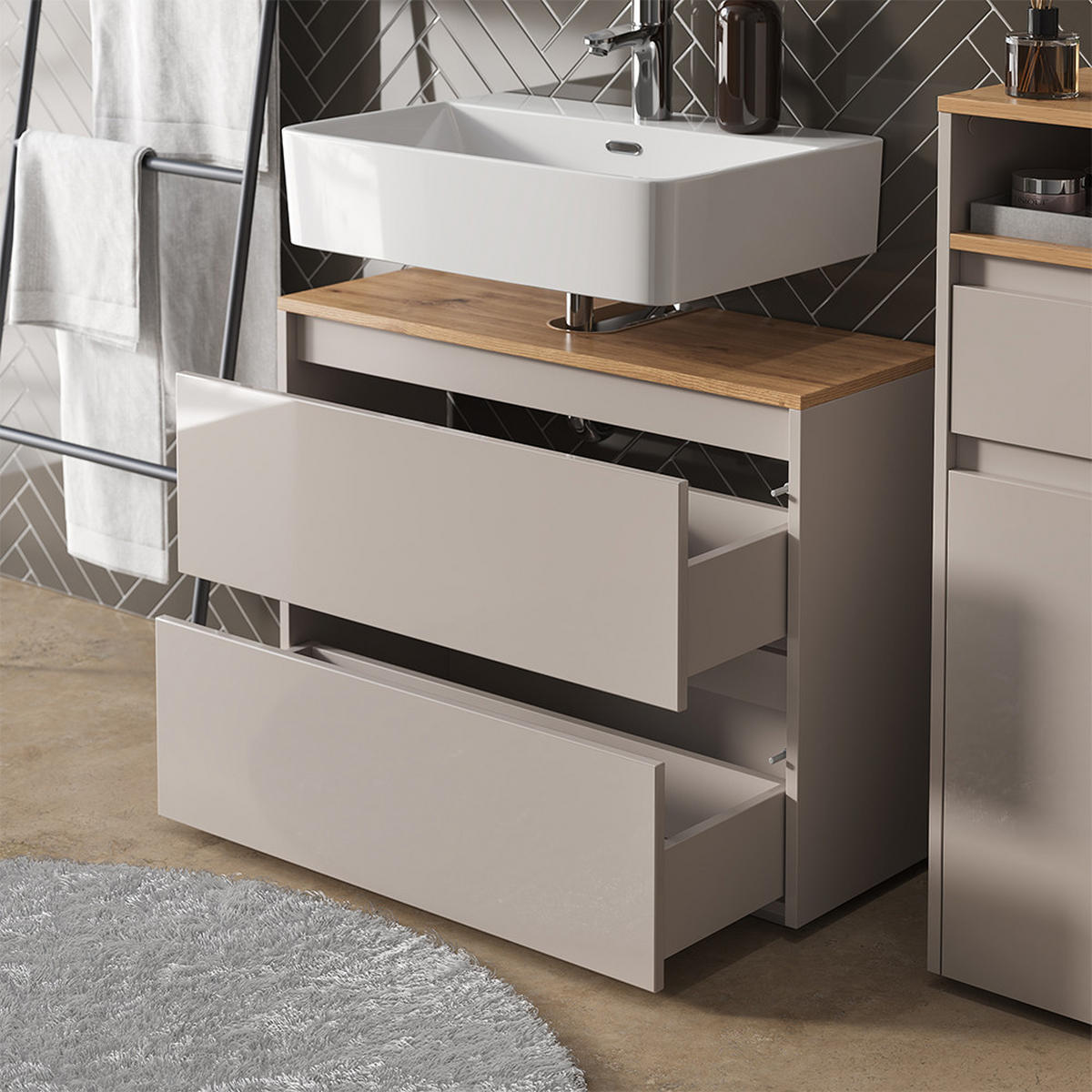 KOUPELNOVÝ NÁBYTEK Majest Kašmír/Řemeselné - kašmírová/světle šedá, kompozitní dřevo (30.2/96.3/30cm) - Vicco