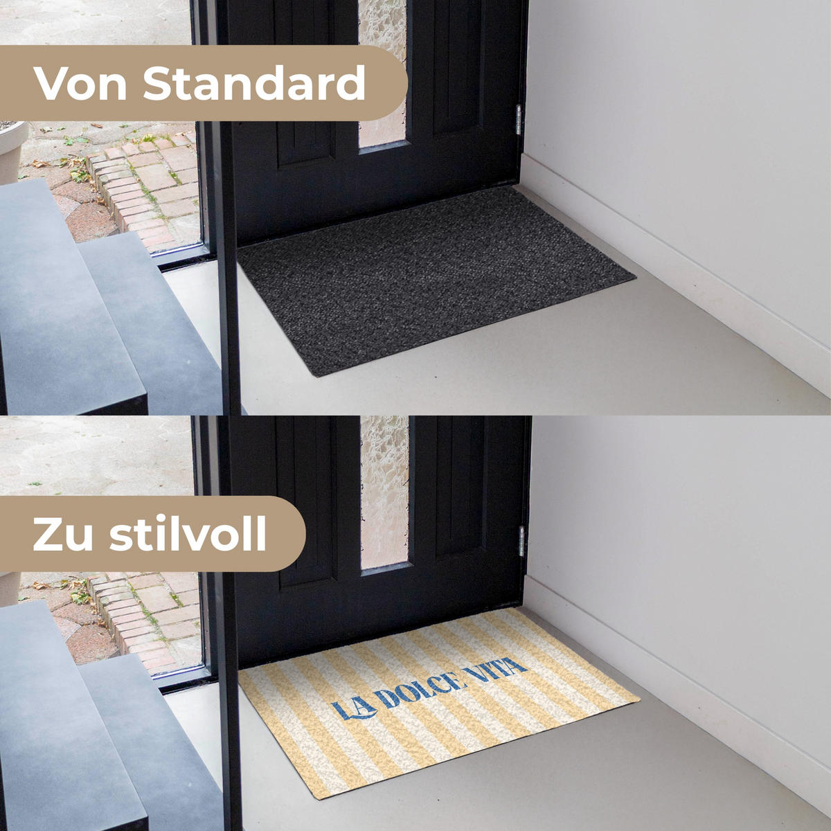 FUSSMATTE Blau – Gelb – Streifen – La Dolce Vita 90x60 cm - Hellgelb, Kunststoff (90/0.4cm) - MuchoWow