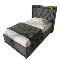 BETT mit LED und Stauraum 90x200 cm Leinen Grau - Grau, Metall (90/200cm) - Meubliv