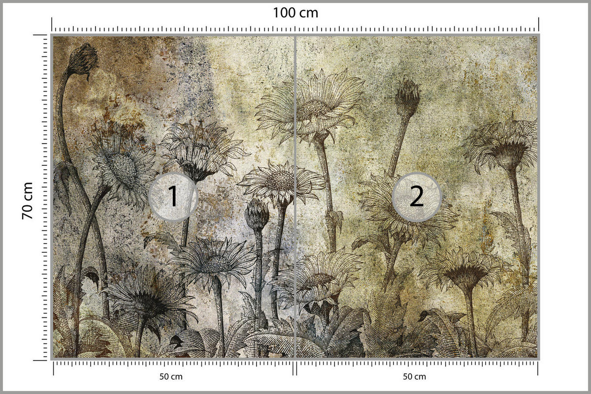 FOTOTAPETE Abstrakte Sonnenblumen Beton Retro 100x70 - Beige/Braun, Papier (100/70cm) - Muralo