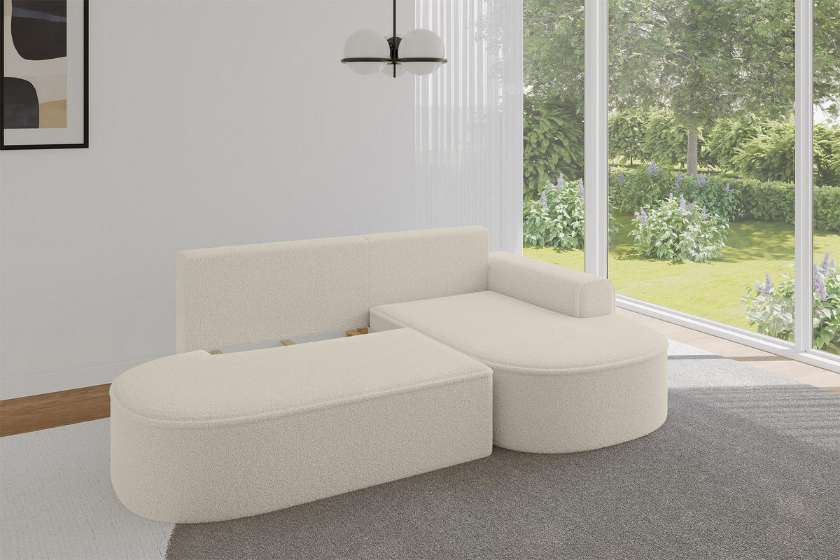 ECKSOFA mit Schlaffunktion und Bettkasten Ottomane Rechts MARI-L1-S - 283x167x73 cm Beige Bouclé - Beige/Schwarz, Holzwerkstoff/Kunststoff (167/283cm) - ALTDECOR