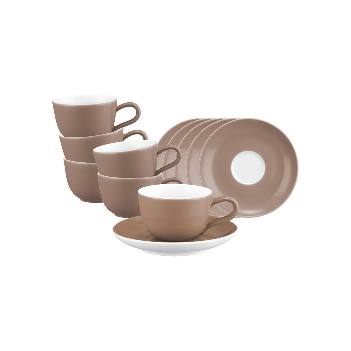 ESPRESSOTASSE MIT UNTERTASSE Liberty Pure Colors Cocoa Brown 90 ml 6er Set - Braun, Keramik (12/6.6/12cm) - Seltmann Weiden