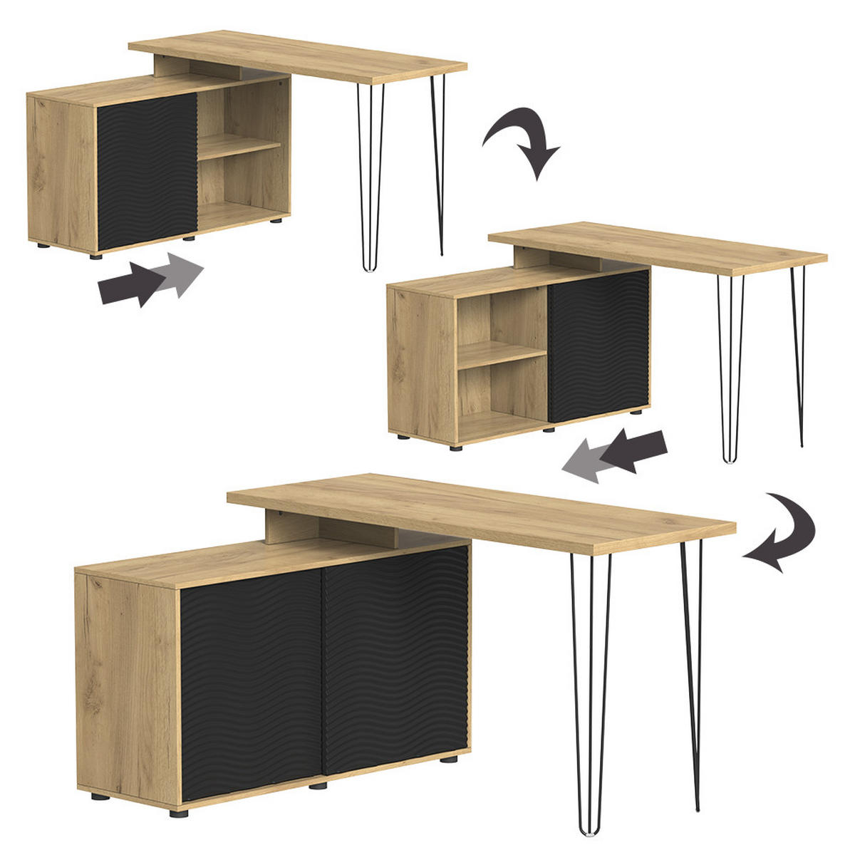 ROHOVÝ PSACÍ STŮL Notivo Černá - černá, kompozitní dřevo (55/135/77cm) - Vicco