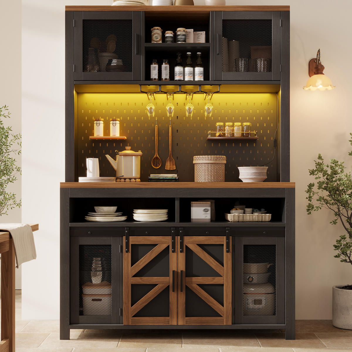 BUFFETSCHRANK Schwarz 120/40/174.5 cm - Schwarz, Holz (120/174.5/40cm) - PANGIVO