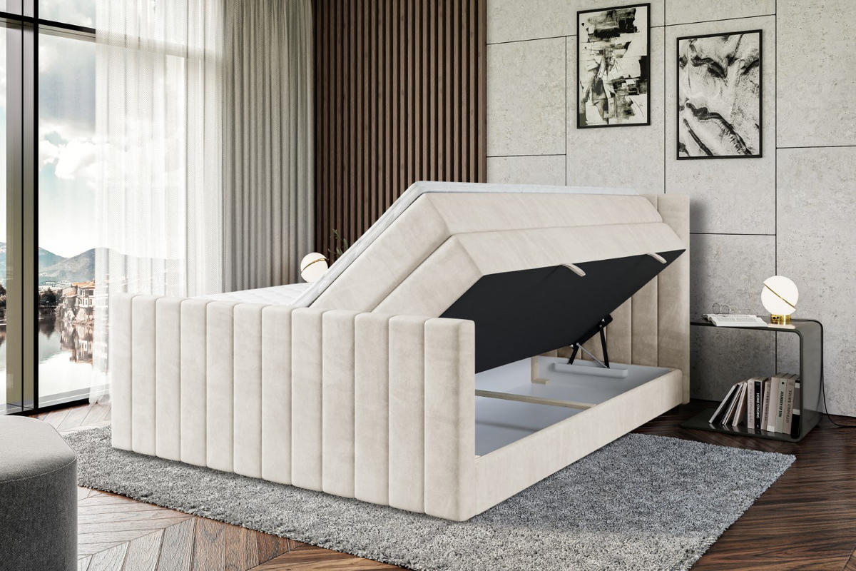BOXSPRINGBETT EDITA-Z KING - 180x200 - H3/H4 - Creme - Creme, Holzwerkstoff (180/200cm) - ALTDECOR