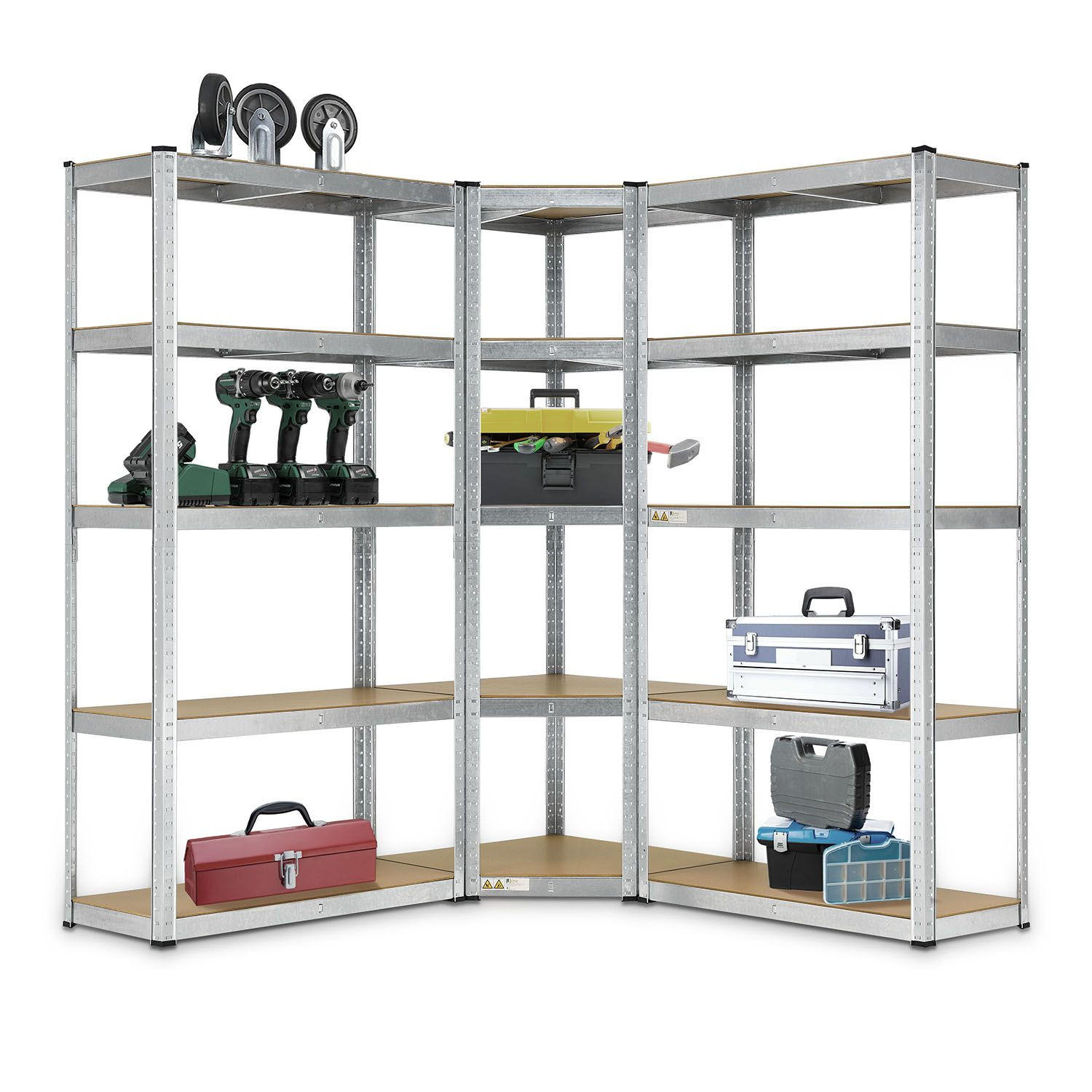 REGALSYSTEM Basic silber insgesamt 15 Böden (3er-Set) - Silberfarben, Metall (160/180/160cm) - Juskys