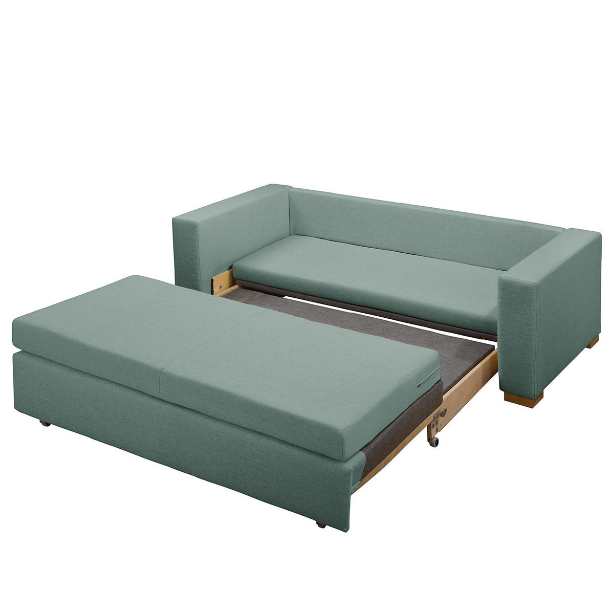 SCHLAFSOFA - Webstoff - Braun/Mintgrün, Birkenholz/Textil (190/90/90cm) - home24
