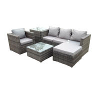 GARTENMÖBELSET mit Couchtisch Polyrattan 5-Sitzer - Dunkelgrau/Grau, Glas/Kunststoff - Fimous