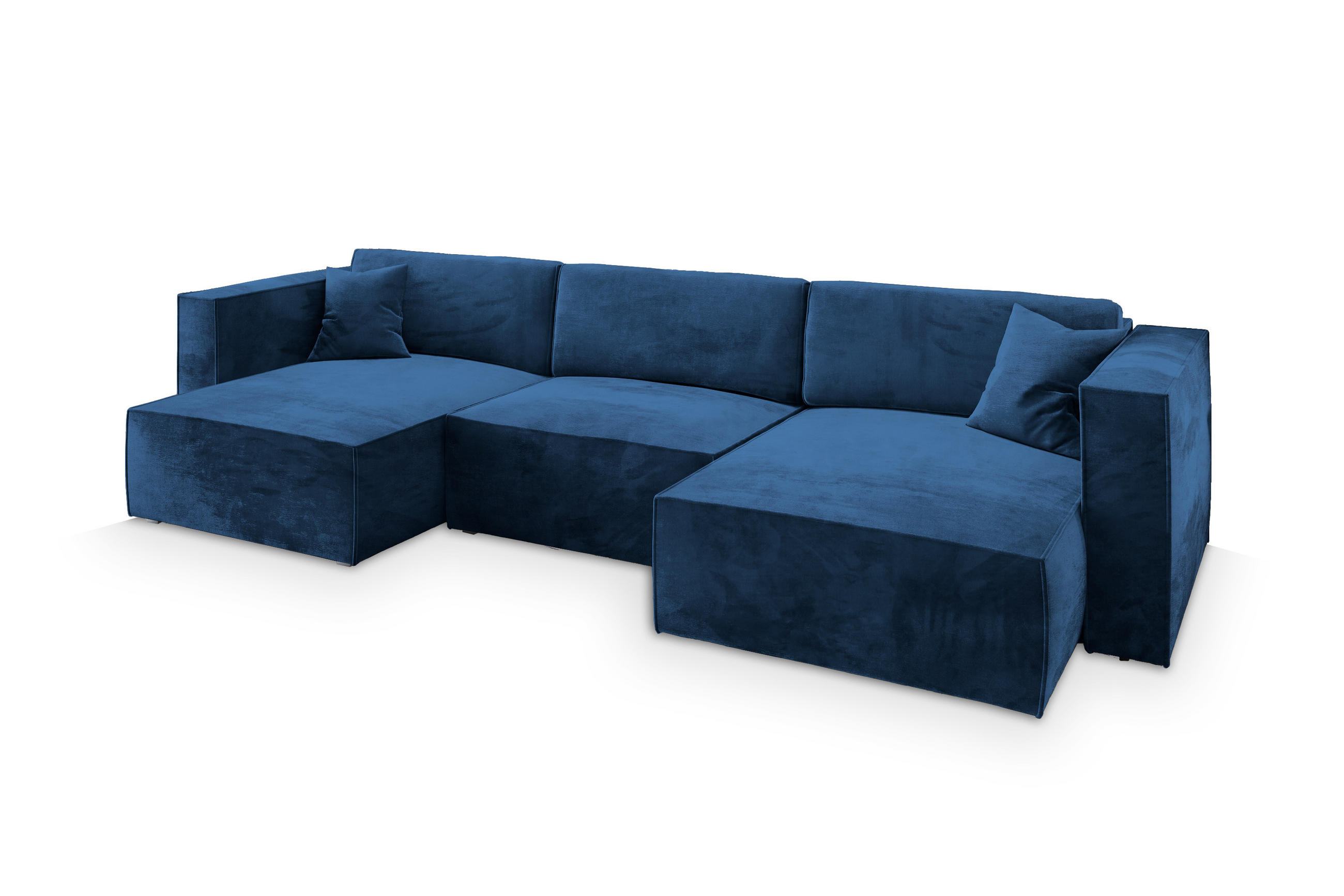 WOHNLANDSCHAFT SARMO M Blau Velours-Stoff mit Schlaffunktion - Blau, Holz (347/70/148cm) - MASSENO