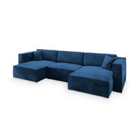 WOHNLANDSCHAFT SARMO M Blau Velours-Stoff mit Schlaffunktion - Blau, Holz (347/70/148cm) - MASSENO