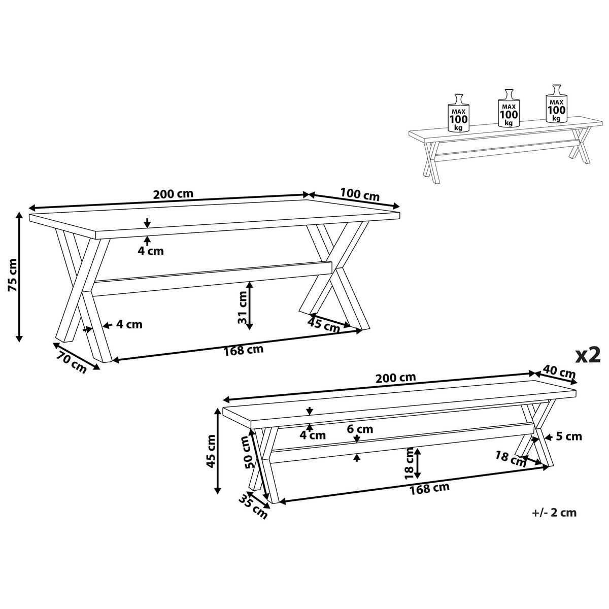 GARTENMÖBEL SET 6-Sitzer Faserzement weiß 3-teilig Olbia - Hellbraun/Weiß, Stein - Beliani