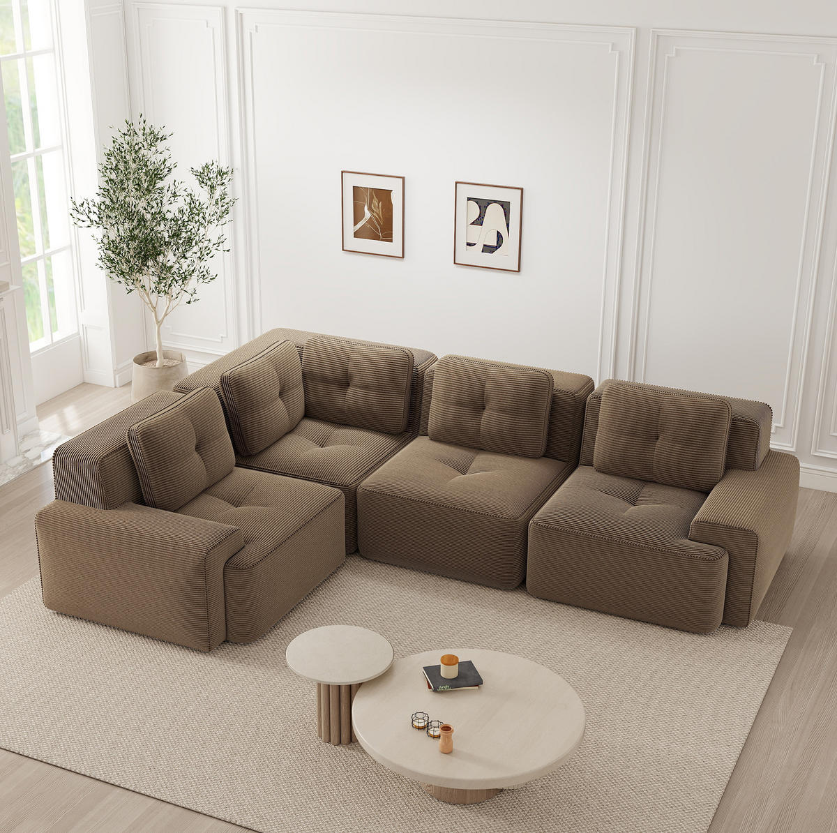 ECKSOFA aus Cord mit modularem Design und breiten Armlehnen Braun - Braun, Textil (104/382cm) - Modenvie