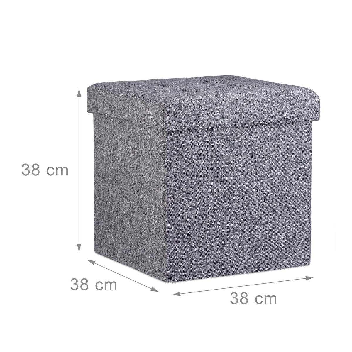 FALTBARER Sitzhocker - Anthrazit, Holzwerkstoff/Textil (38/38/38cm) - Relaxdays