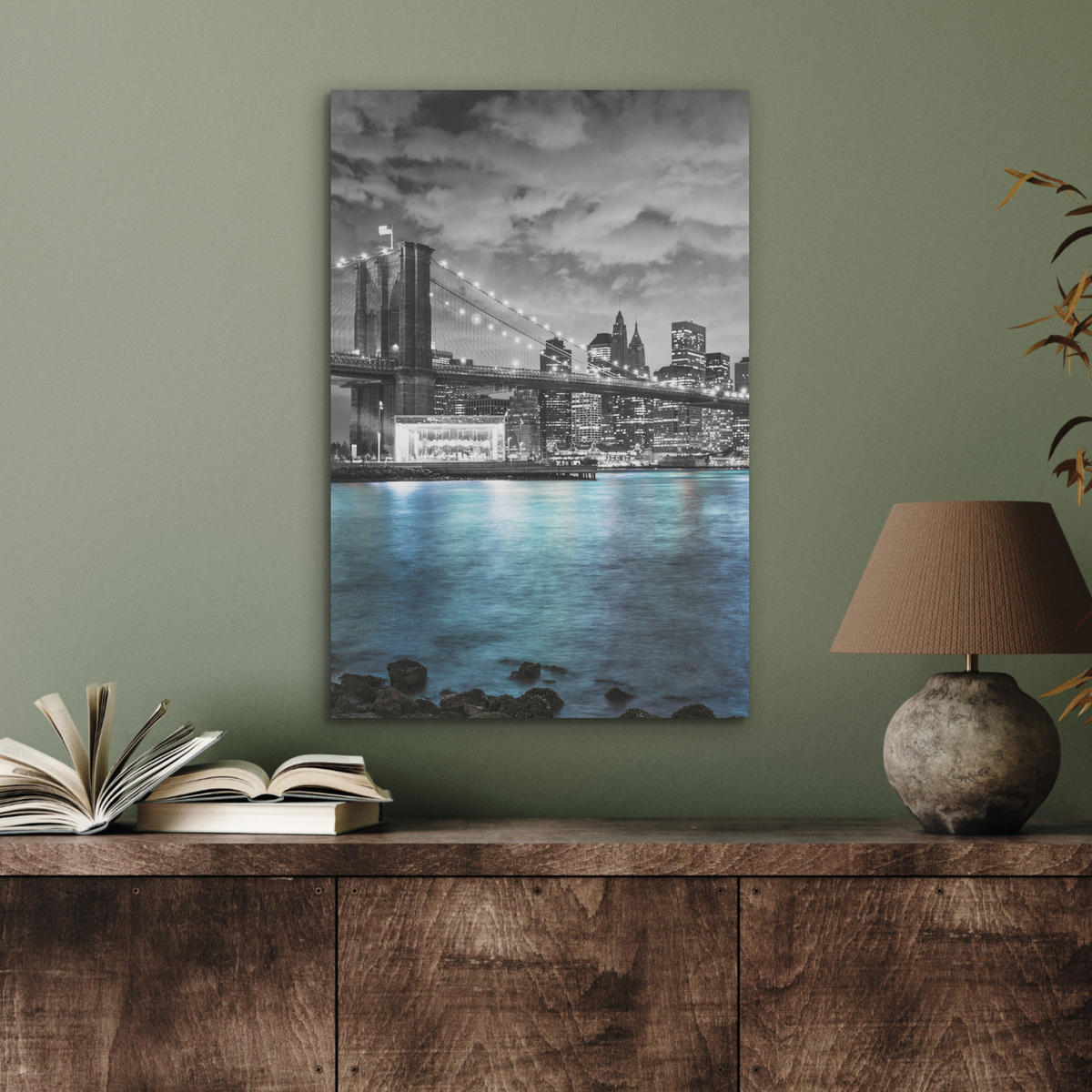 AKUSTIKBILD New York - Skyline - Stadt - Blau Kunstdruck Schlafzimmer 50x70 cm - Blaugrau, Kunststoff (50/70/0.9cm) - MuchoWow