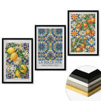 WANDBILDER 3er-Set - 40x60 cm Schwarzer Rahmen - Zitronen-Orangenblütenmuster - Schwarz, Kunststoff (40/60cm) - ArtPrintCave