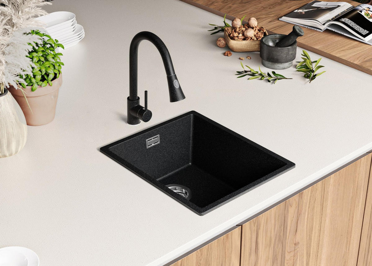 SPÜLBECKEN London Slim, 2-er set Anthrazit 41/47 cm 1 Becken + Ablauf-Set ab 45er Unterschrank - Chromfarben/Anthrazit, Kunststoff (41/20/47cm) - Primagran