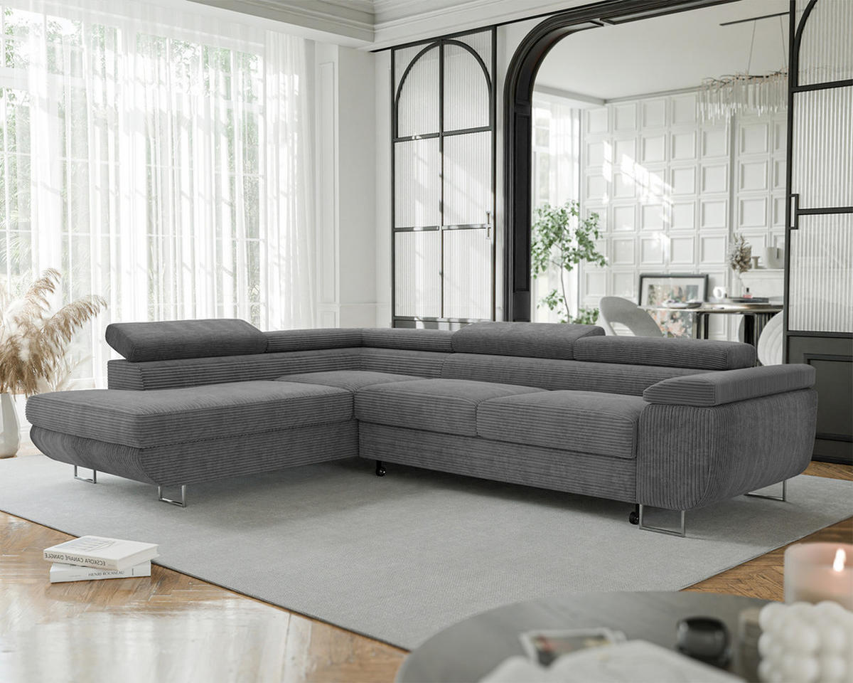 ECKSOFA ANTON mit Schlaffunktion und Bettkasten Grau - Grau, Holzwerkstoff/Kunststoff (274/203cm) - Idohome