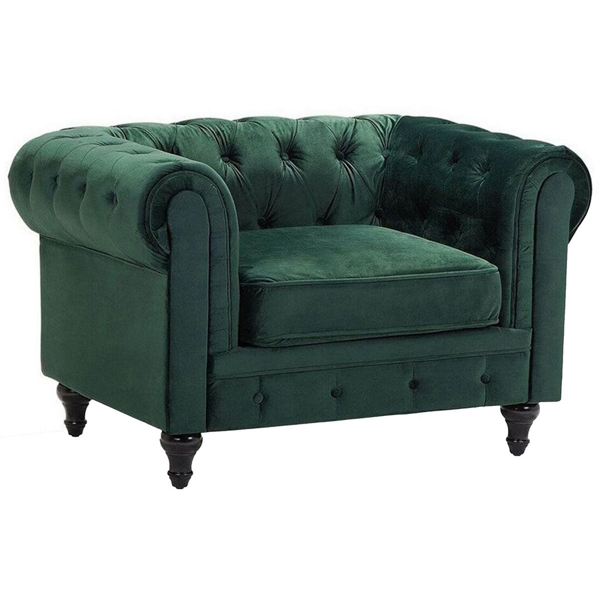 SESSEL Samtstoff grün Chesterfield - Dunkelbraun/Grün, Textil (110/70/75cm) - Beliani