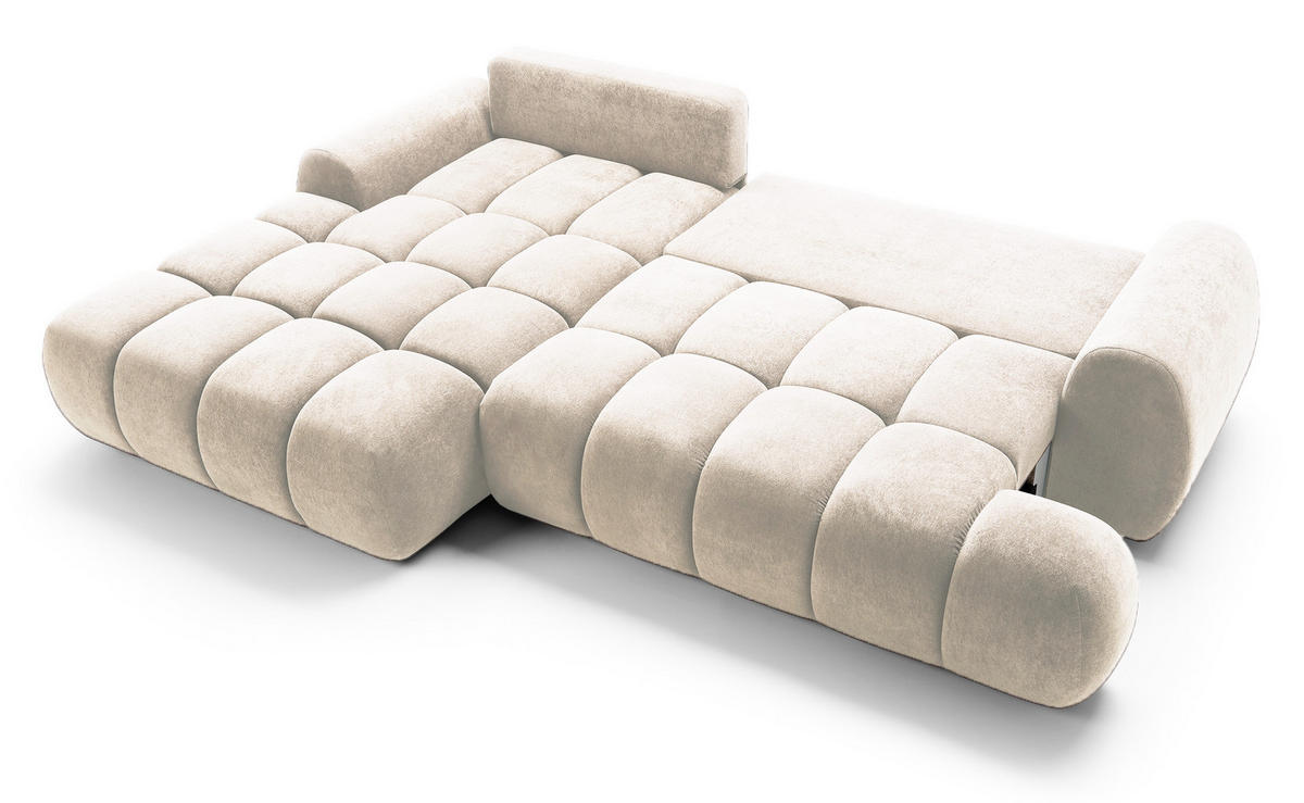 ECKSOFA 280 cm Valerio mit Bettkasten, 280 cm, Links, Schlaffunktion, Vanille - Ecru, Holz (280/177cm) - Emporius