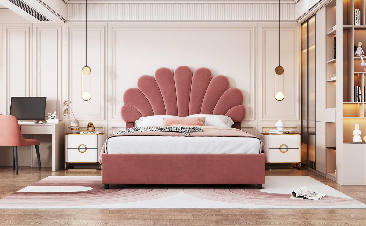 POLSTERBETT 140x200 cm Stauraum Samt rosa - Rosa, Textil (140/200cm) - Fortuna Lai