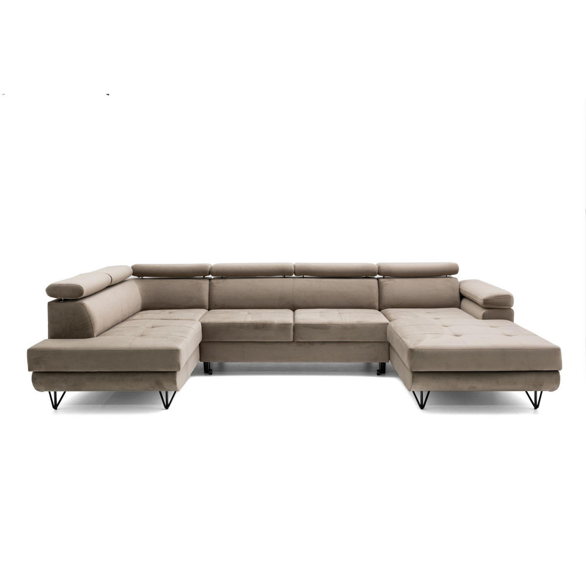 ECKSOFA U-Form JUNIOR U Links mit Schlaffunktion 128x254 Velours Beige - Beige/Schwarz, Holz/Textil (323/90/184cm) - Muffo