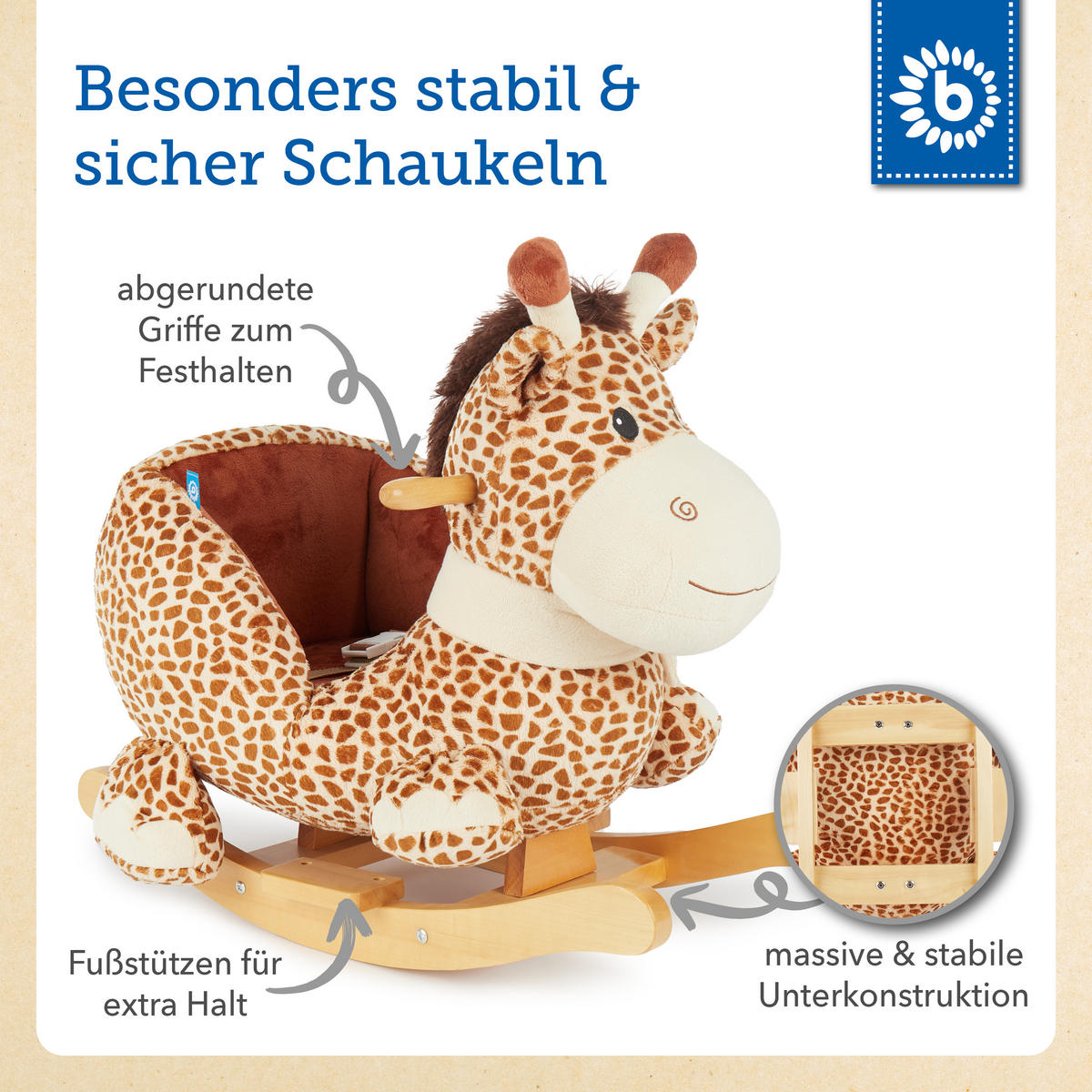SCHAUKELTIER Giraffe - Beige, Textil (38/47/62cm) - Bieco Spielwaren