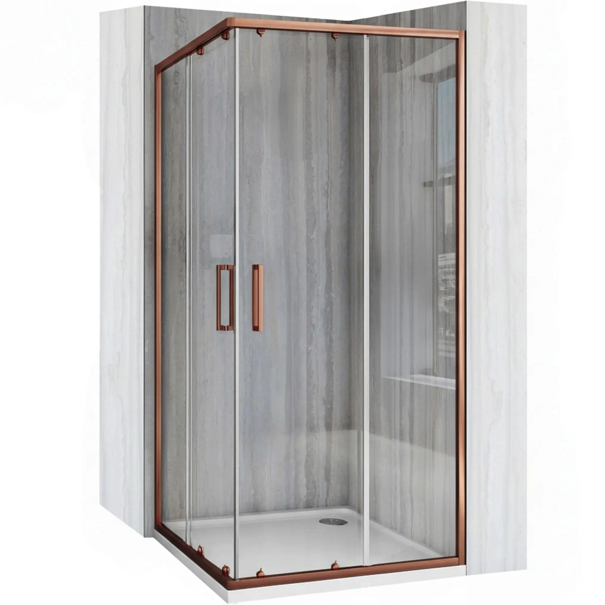 DUSCHKABINE Rea City 90x90 Brush Copper mit Duschwanne Savoy - Kupferfarben, Glas (90/90/190cm) - REA
