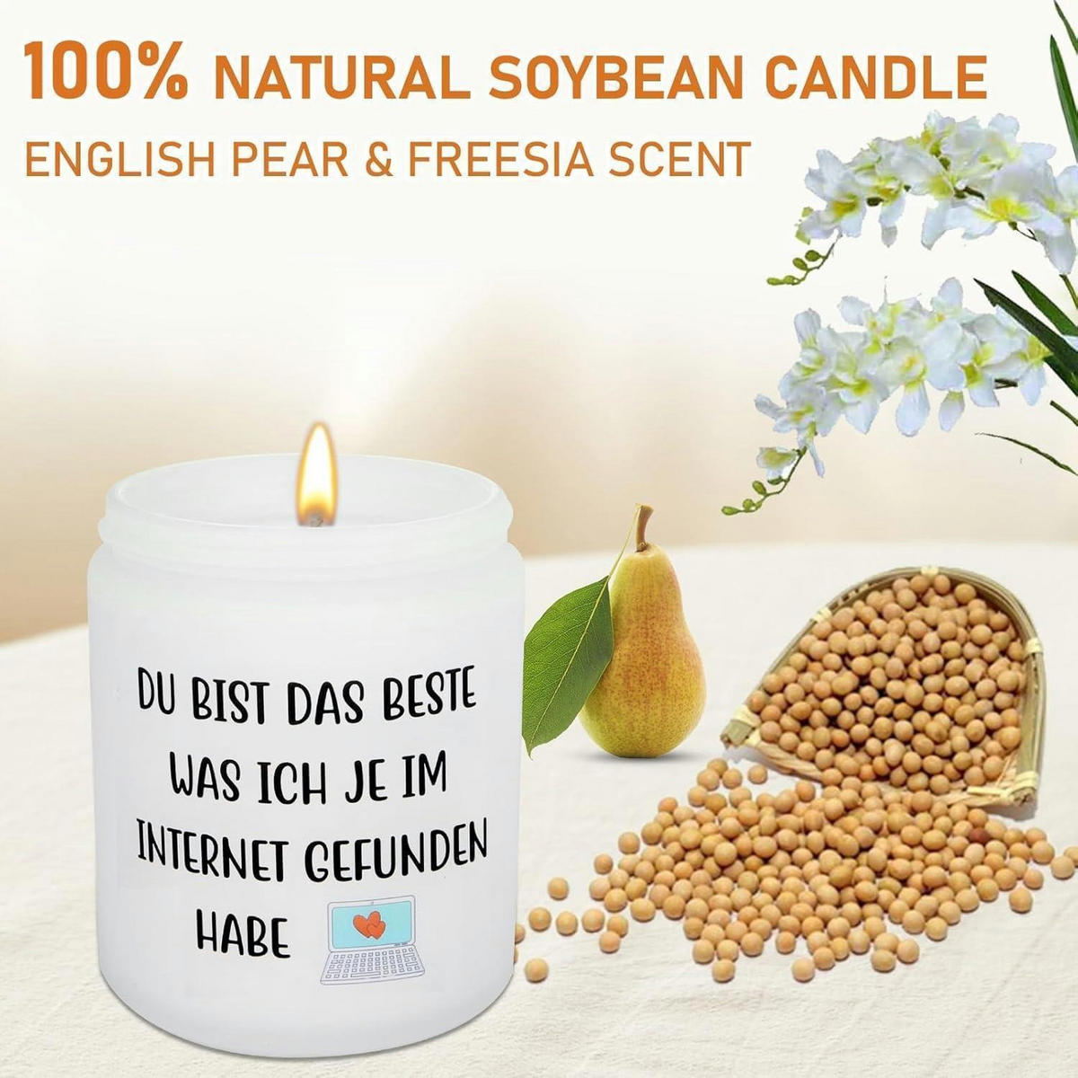 DUFTKERZE Sojawachs English Pear & Freesia Geschenk für Sie - Weiß, Paraffin (9.2cm)