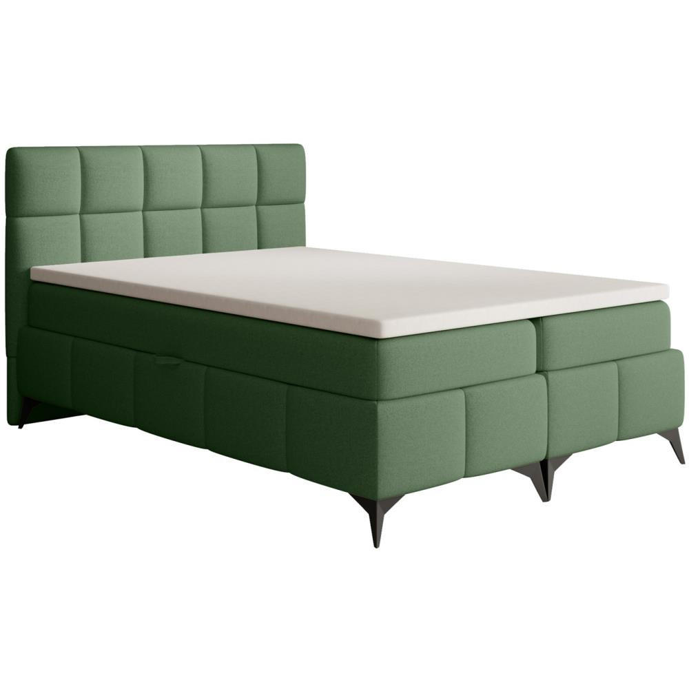 BOXBETT Solido mit Bettkasten 140x200 cm grün - Schwarz/Grün, Textil/Metall (140/200cm) - Beautysofa