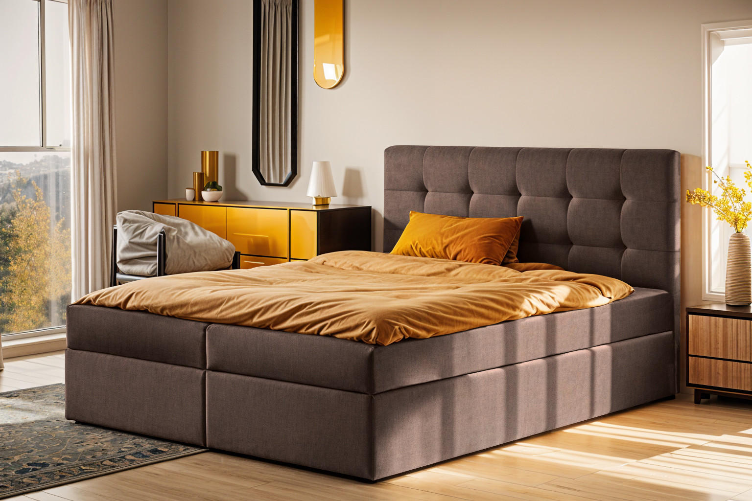 BOXBETT Mit Matratze Und Bettkasten LUDANO Stoff Noel Braun 120x200 cm H3-Bonell - Braun, Holz (120/200cm) - Kaiser Möbel