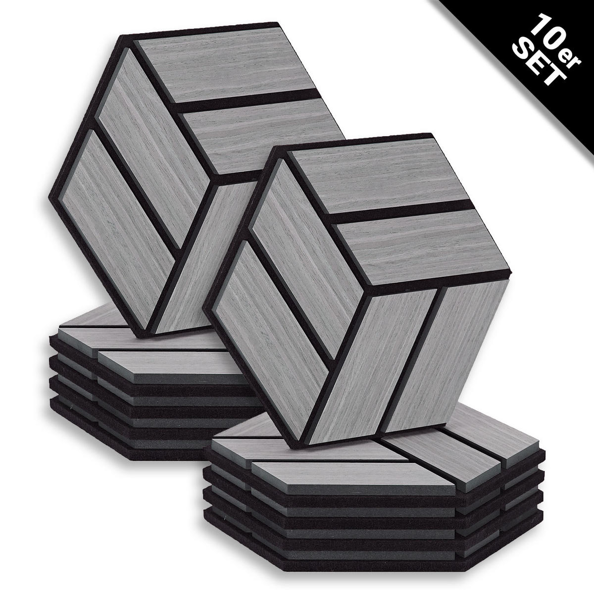 AKUSTIKPANEEL Hexagon Grau 10 Stück - Grau, Holz (30/26/2cm) - Homestyle4u