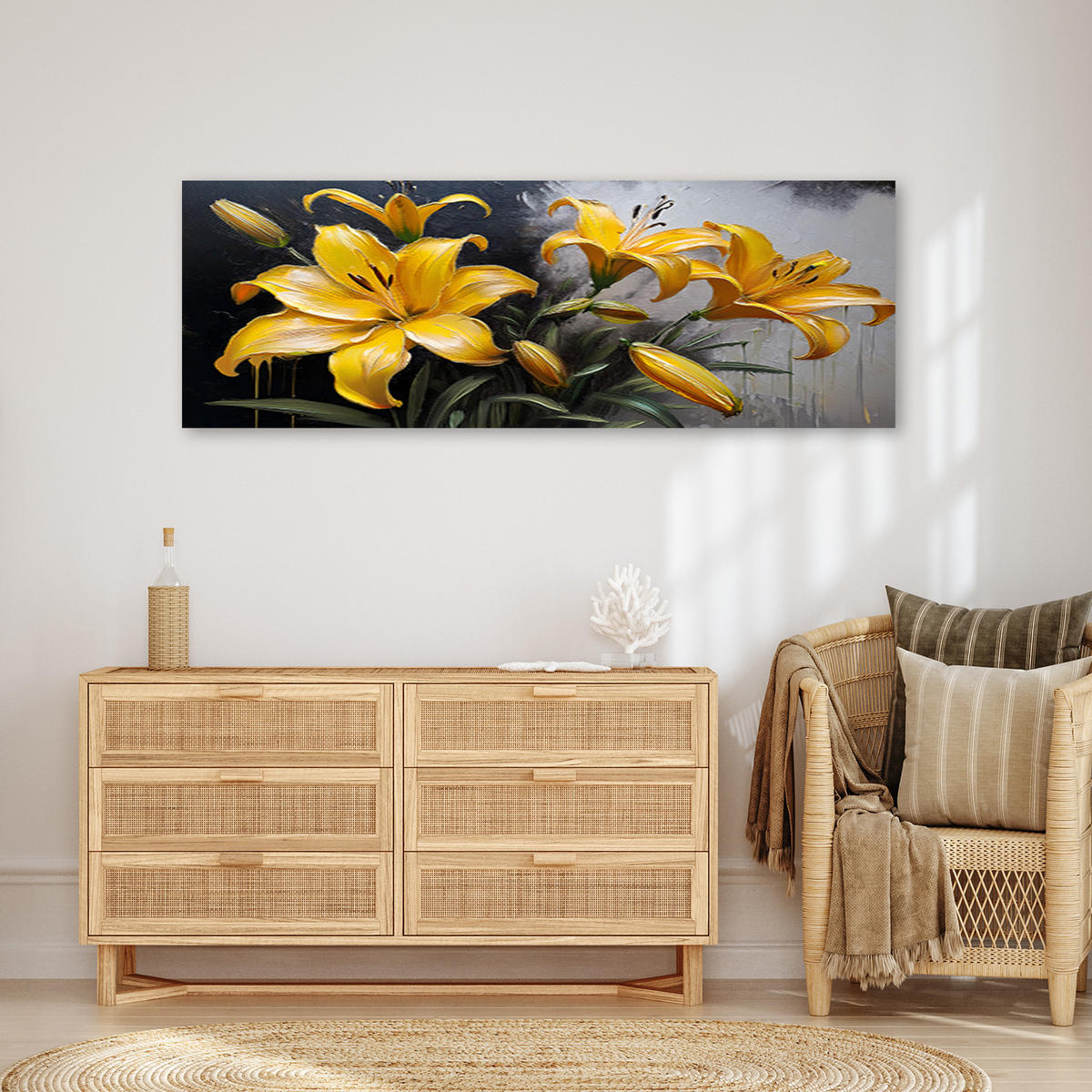 WANDBILD gelbe lilien blumen pflanzen - Gelb, Textil (90/30cm) - Feeby