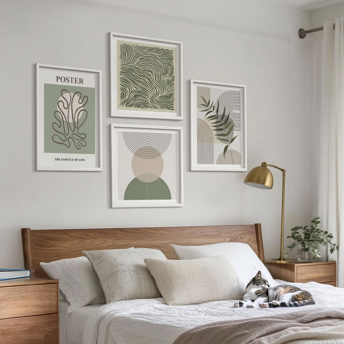 WANDBILDER 4er-Set - 50x50 cm & 40x60 cm Weißer Rahmen - Geometrische botanische Muster - Weiß, Kunststoff (50/50cm) - ArtPrintCave