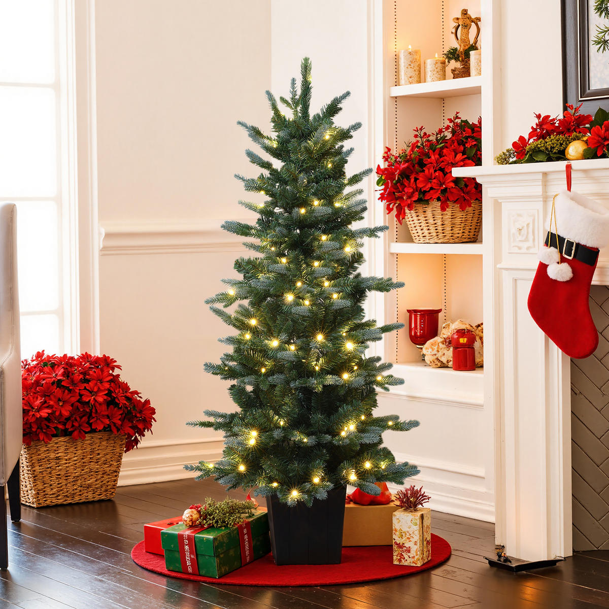 KÜNSTLICHER Weihnachtsbaum 140 cm mit Beleuchtung und Topf - Grün, Kunststoff (140cm) - Hometopia