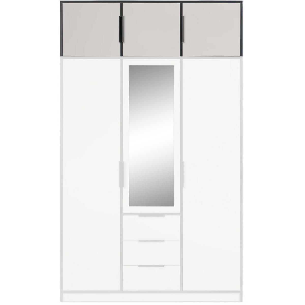 DREHTÜRENSCHRANK Livo mit 3 Türen und 3 Schubladen, mit Schrankaufsatz, kaschmir+schwarz, 150 cm - Kaschmir/Schwarz, Holzwerkstoff (150/245/57cm) - Beautysofa