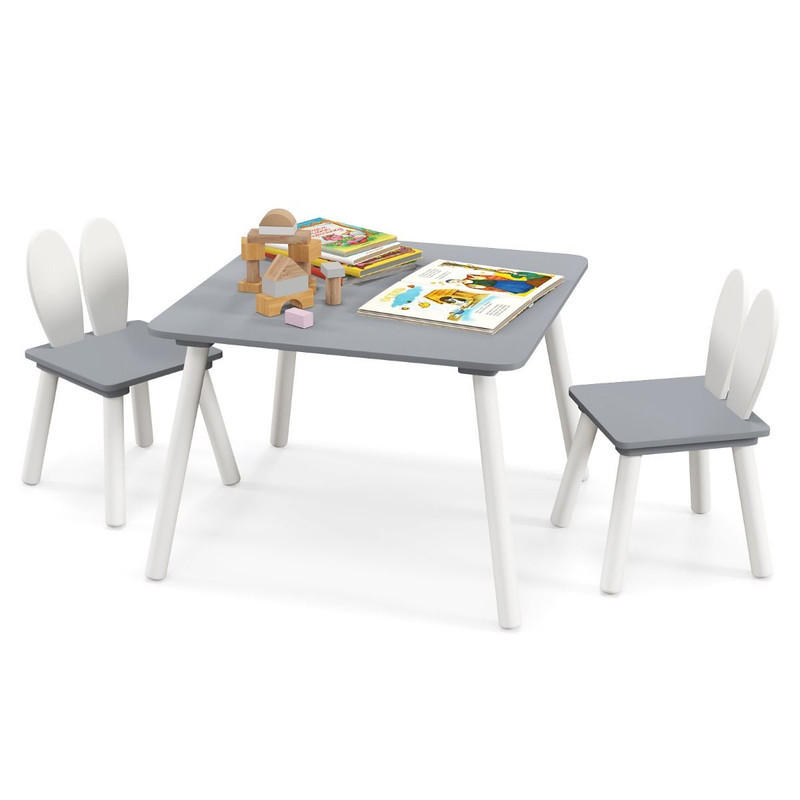 KINDERTISCH mit 2 Stühlen grau(3-tlg) - Grau, Holzwerkstoff (62/43/62cm) - COSTWAY