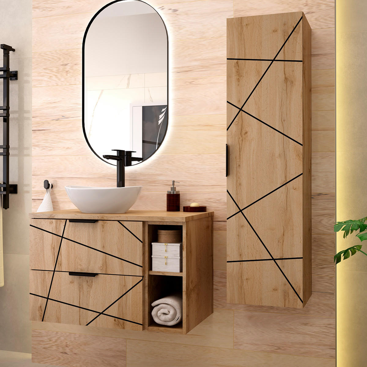 BADMÖBEL 80.6cm Teren 2er-Set Holz - Braun, Holzwerkstoff (80.6/52.2/46.5cm) - Petits-meubles