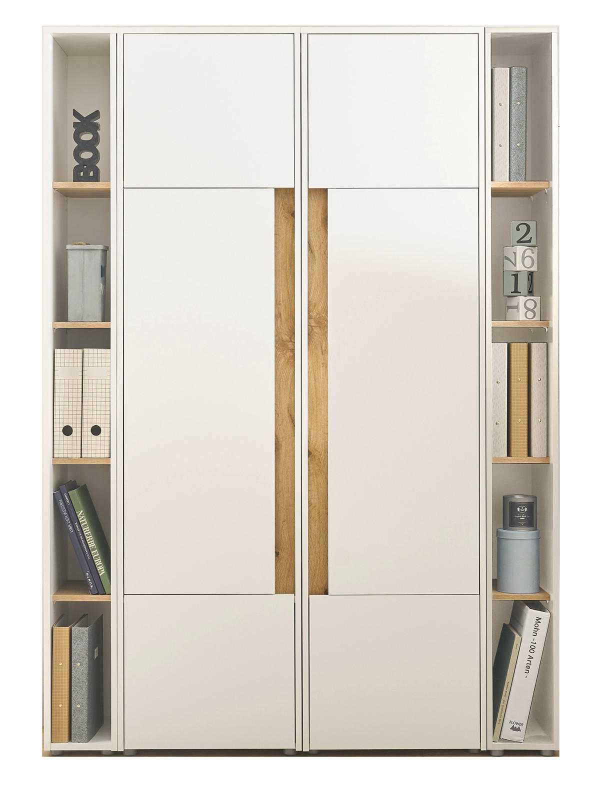 AKTENSCHRANK Set 4-teilig grau matt, Eiche Wotan 140 x 200 cm, Schrank-Regal-Kombination mit 20 Fächern - Eichefarben/Silberfarben, Holzwerkstoff/Kunststoff (140/200/40cm) - Furn.Design