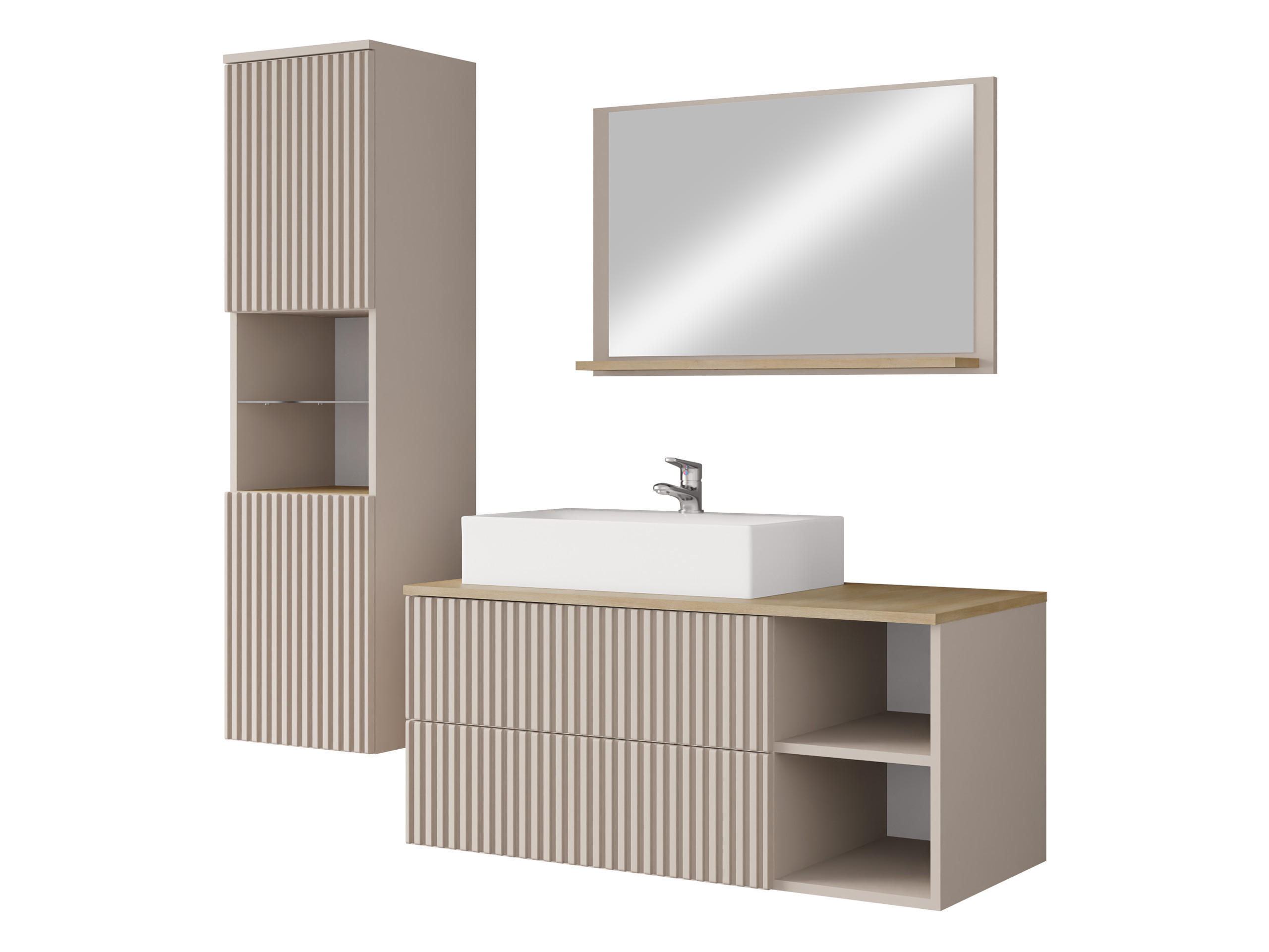 BADMÖBEL-SET Kertos Rillen II - Sandfarben, Holzwerkstoff (100/57/45cm) - MIRJAN24