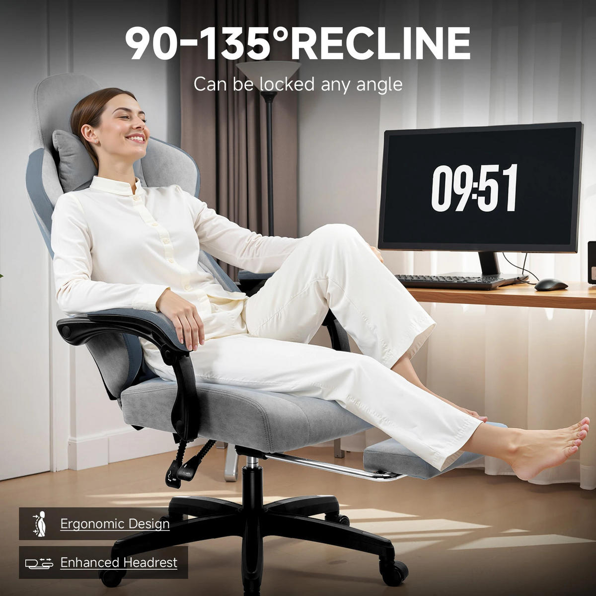 GAMINGSTUHL Stoff mit Federsitz Ergonomisch Grün - Grau, Metall (54/135/50cm) - Kaket