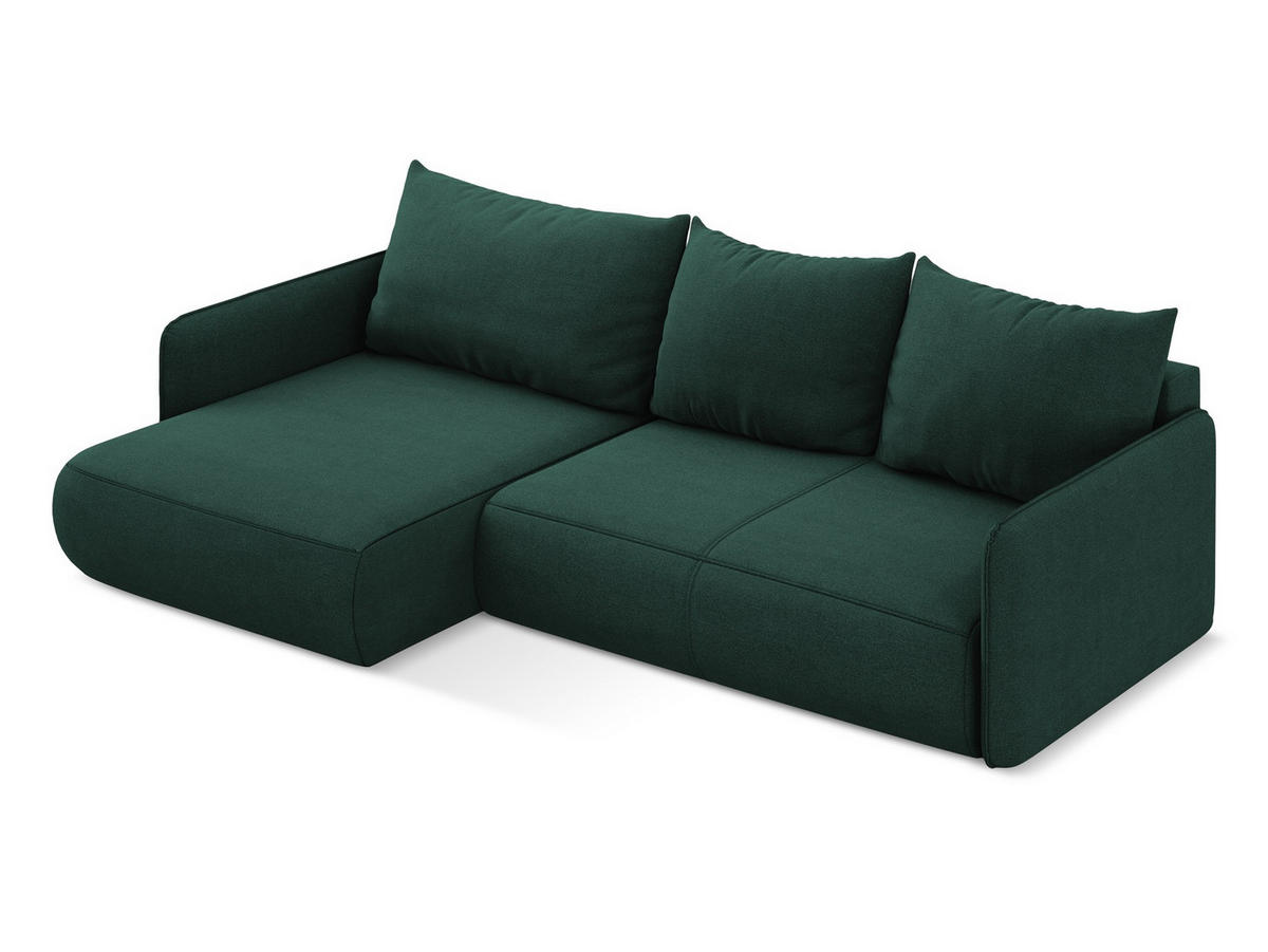 ECKSOFA mit Schlaffunktion Strukturstoff Stoff Grün - Dunkelgrün/Schwarz, Kunststoff/Textil (148/240cm) - Makamii