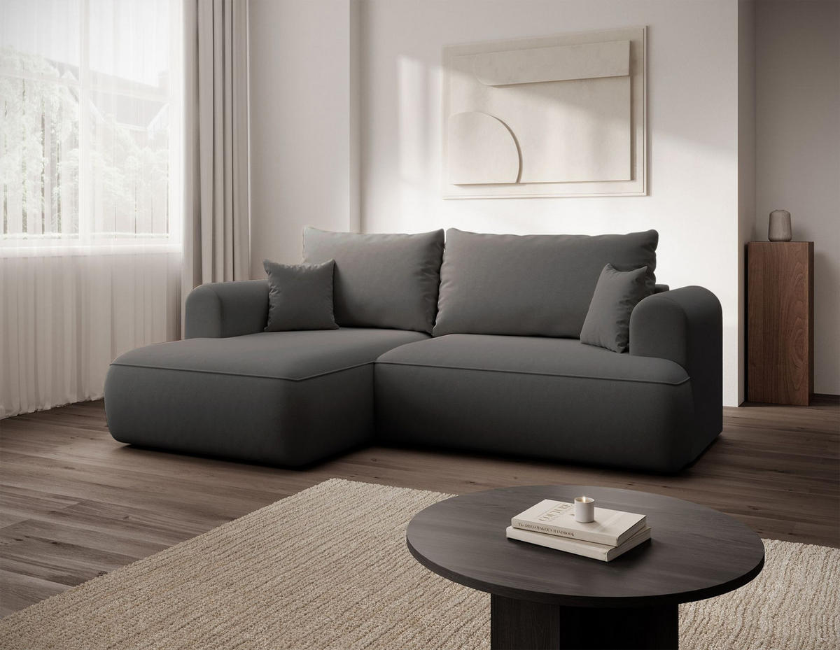 ECKSCHLAFSOFA Ovo Mini Dunkelgrau Easy-Clean-Samtbezug - Dunkelgrau/Schwarz, Kunststoff/Textil (238/156cm) - Selsey