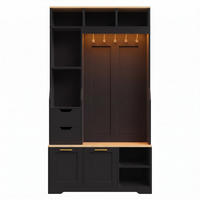 KOMPAKTGARDEROBE Schwarz Flurschrank mit Sitzbank, Schuhschrank & LED Licht - Schwarz, Holzwerkstoff (100/186/32cm) - Urban Meuble
