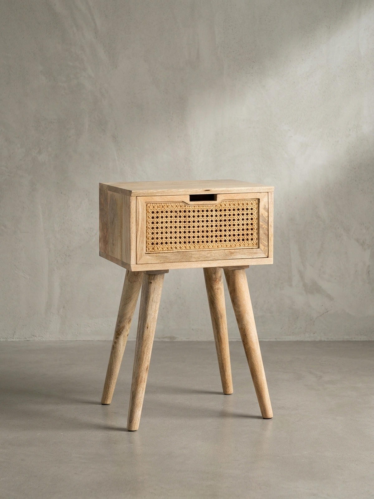 NACHTTISCH – Mango Massivholz/Rattan, 40x60x30 cm, Braun, 1 Schublade, Wiener Geflecht - Braun, Holz (40/60/30cm) - KADIMA DESIGN