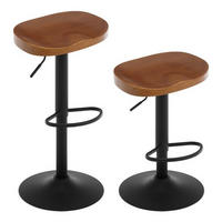 BARHOCKER 2er Set mit Sattelsitz, aus Massivholz, Braun - Schwarz/Braun, Holz/Metall (41.5/60/31.5cm) - Woltu