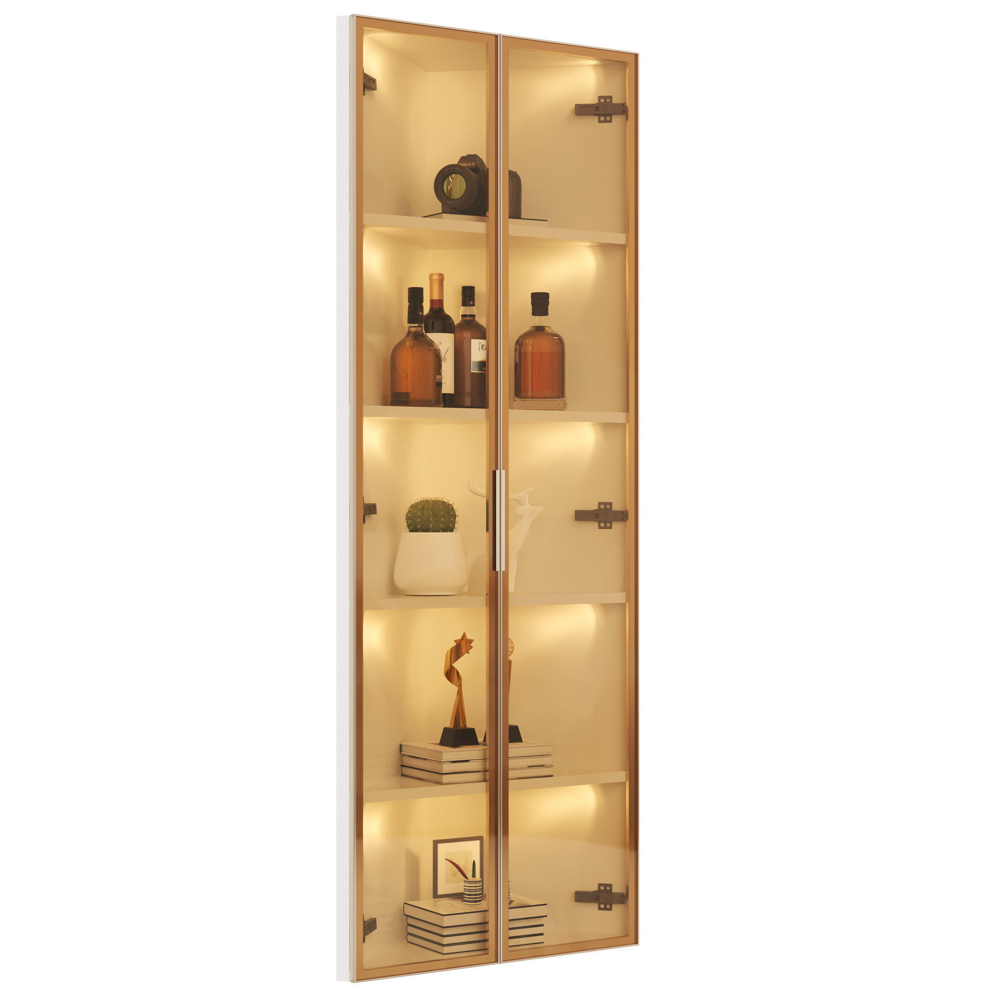 HIGHBOARD mit LED-Beleuchtung 62/35/160 cm in Weiß – Eckdesign mit Glastür - Weiß, Holzwerkstoff (62/160/35cm) - BEAOK