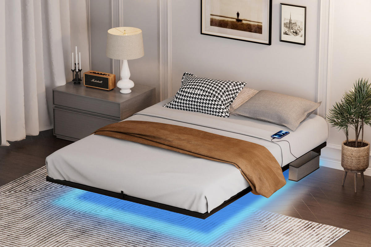 METALLBETT 160x200 cm LED schwarz - Schwarz, Metall (160/200cm) - LEBENLANG
