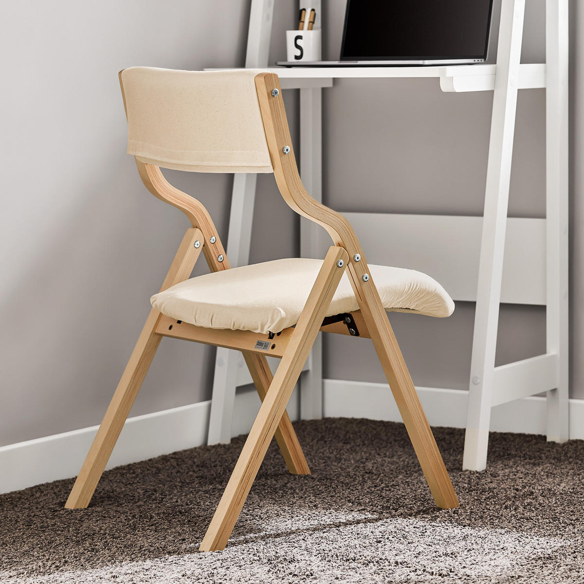 KLAPPSTUHL Birkenholz Gepolstert, 49x80x54cm, Weiß - Weiß, Holz/Holzwerkstoff (41/44/50cm) - SoBuy
